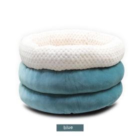 Semi-closed Round Ice Velvet Pet Deep Sleep Bed (Color: Blue)