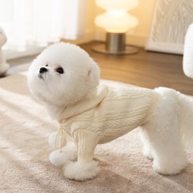 Dog Striped Knitted Sweater Cardigan Clothing (Option: Beige Hooded Fur Ball-S)