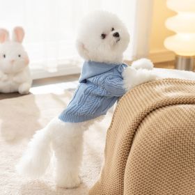 Dog Striped Knitted Sweater Cardigan Clothing (Option: Blue Blue Cat Fur Ball-M)