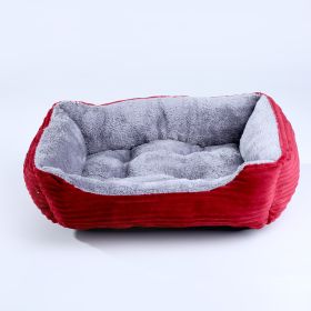 Four Seasons Universal Pet Bed Candy Color Square Kennel Teddy Pomeranian Mat Cat Nest Pet Bed (Option: Wine Red-M)