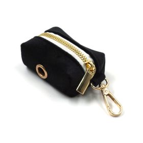 Black Velvet Gold Buckle Pet Collar Traction Rope Bow Poop Bag Four-piece (Option: Poop Bag-S)