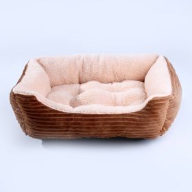 Four Seasons Universal Pet Bed Candy Color Square Kennel Teddy Pomeranian Mat Cat Nest Pet Bed (Option: Brown-L)